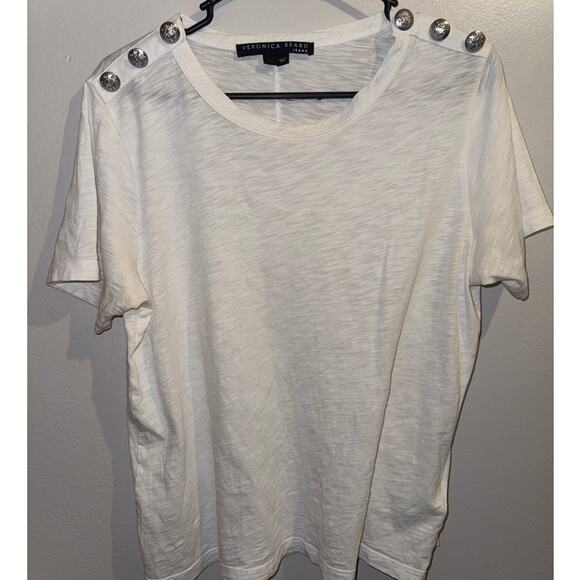Veronica Beard-Carla Button Cotton T-Large White-Silver buttons-With tiny flaw - Picture 4 of 10